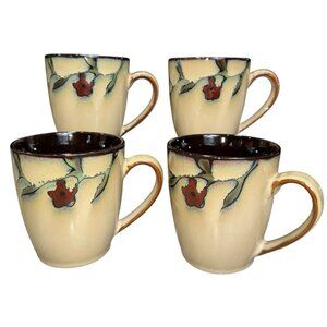 New Mikasa Desert Bloom Coffee Tea Mug Cup Gourmet Basics Floral Brown Lot of 4